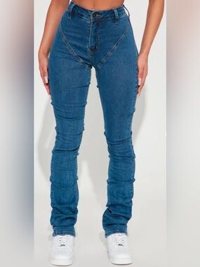 See Me High Rise Stacked Straight Leg Jeans - Blue
